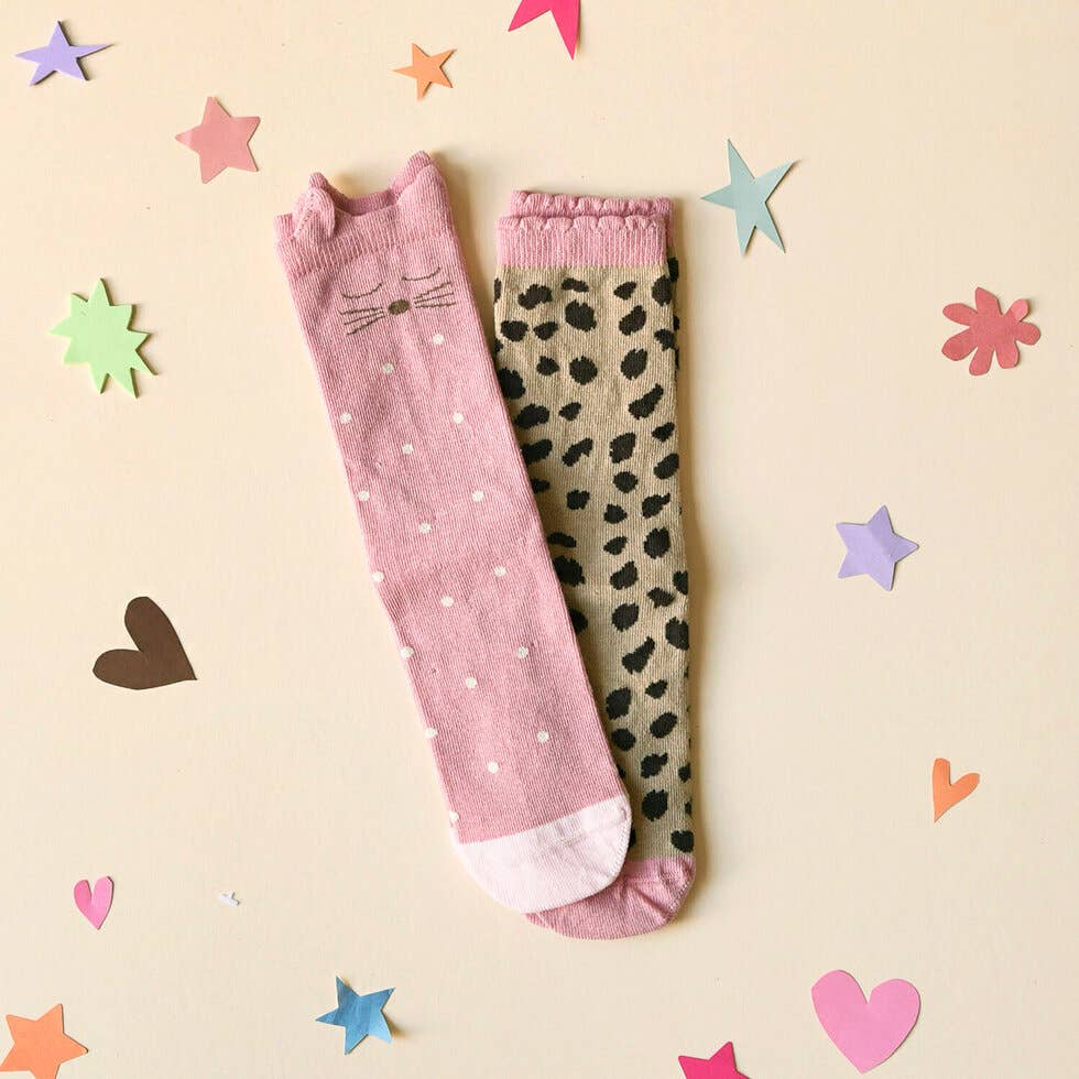 Șosete Rockahula Clara Cat Leopard, 2 perechi (3–5 ani)