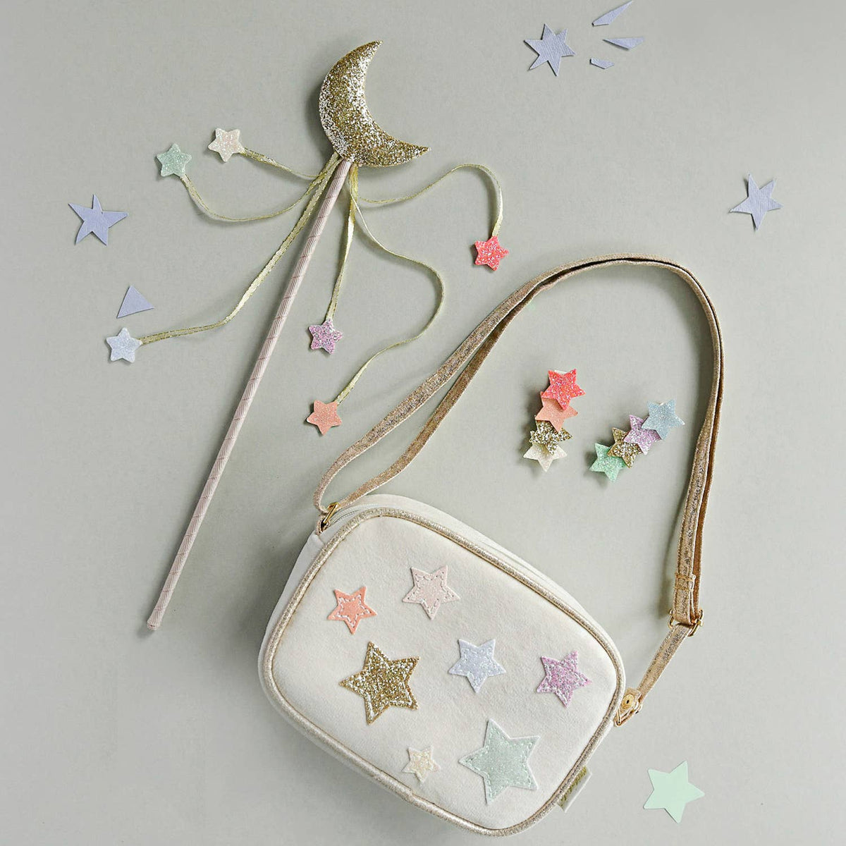Set de două agrafe de păr Rockahula Rainbow Shimmer Star cu steluțe curcubeu