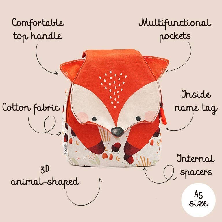 Rucsac mini A5 în formă de vulpe Crunchy, marca Sassi