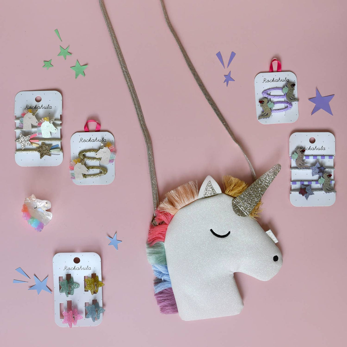 Agrafe de păr Rockahula Rainbow Unicorn (set de 2)