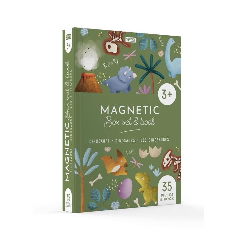 Cutie magnetică Sassi cu dinozauri, 35 de magneți și carte