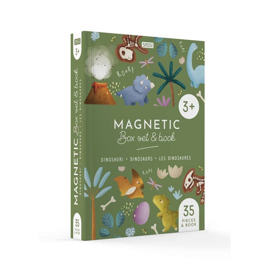 Cutie magnetică Sassi cu dinozauri, 35 de magneți și carte