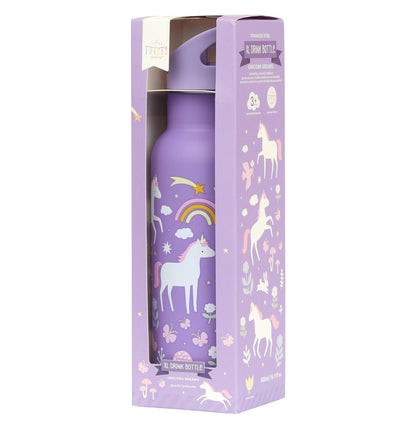 Sticlă din inox cu unicorni, capac deschis