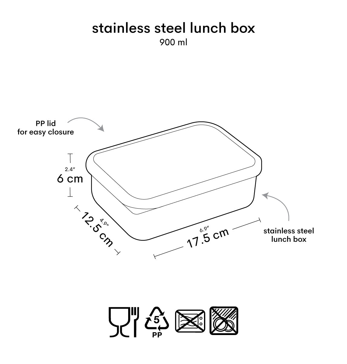 Dimensiunile cutiei de prânz din inox