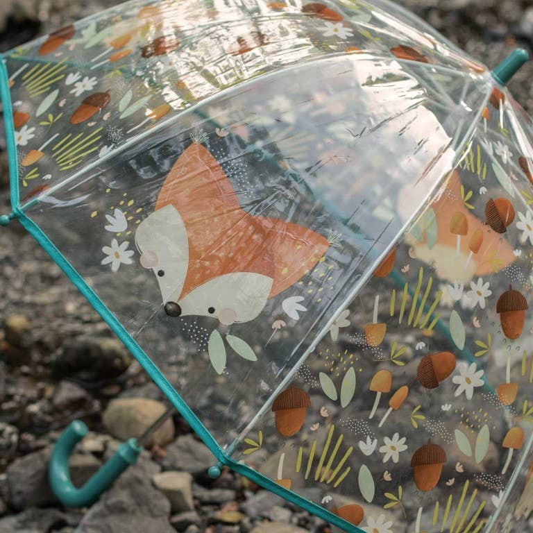 Umbrelă transparentă pentru copii cu vulpea Crunchy, marca Sassi