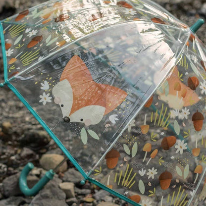 Umbrelă transparentă pentru copii cu vulpea Crunchy, marca Sassi