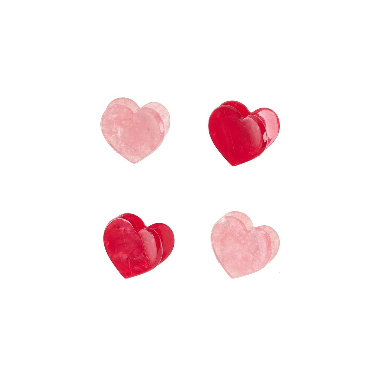 Set de patru clame de păr inimioară Rockahula Love Heart în nuanțe de roz și roșu