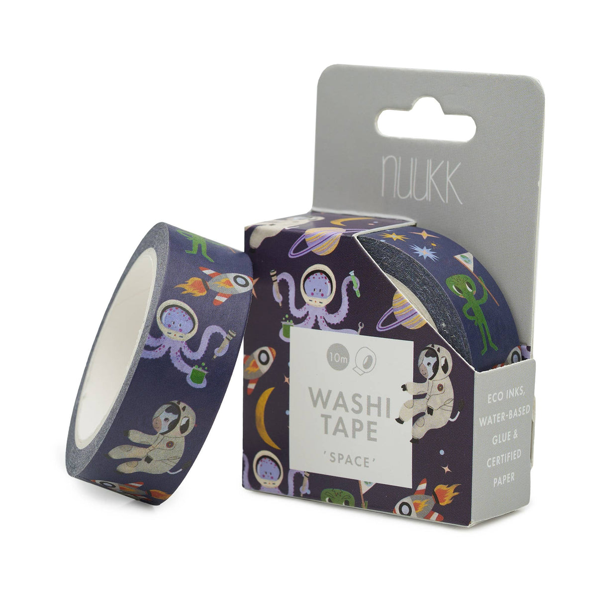 Bandă washi decorativă cu tematică spațială pentru copii, marca nuukk